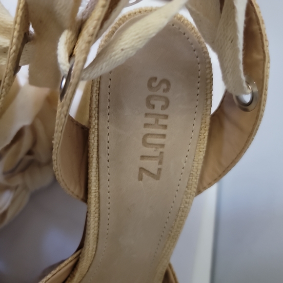 Schutz Nala Light Nude Canvas Platform Lace-Up Espadrille Heels - Picture 10 of 15